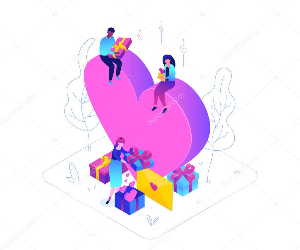 Valentines Day - modern colorful isometric vector illustration