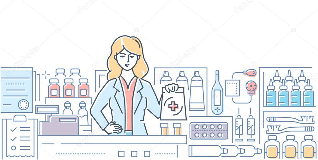 Pharmacy - modern colorful line design style illustration