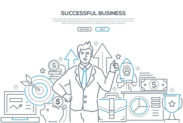 Negócios de sucesso - banner de web de estilo de design de linha moderna — Vetor de Stock
