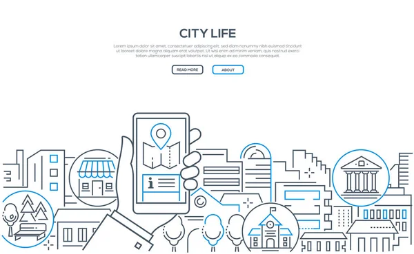 Vida en la ciudad - diseño de línea moderna banner web de estilo — Vector de stock