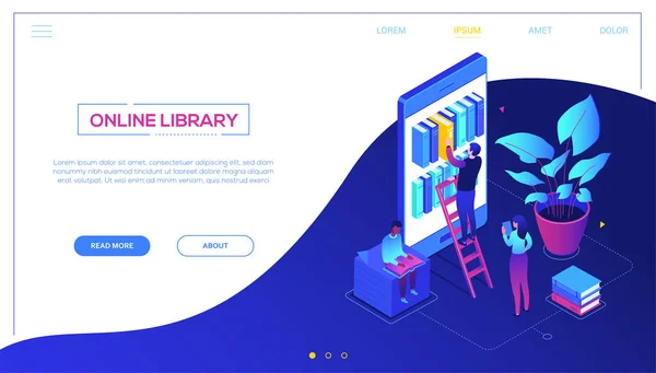 オンライン ライブラリ - 近代的なカラフルな等尺性ベクター web バナー — ストックベクタ