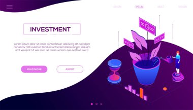 Yatırım kavramı - modern renkli izometrik vektör web afiş