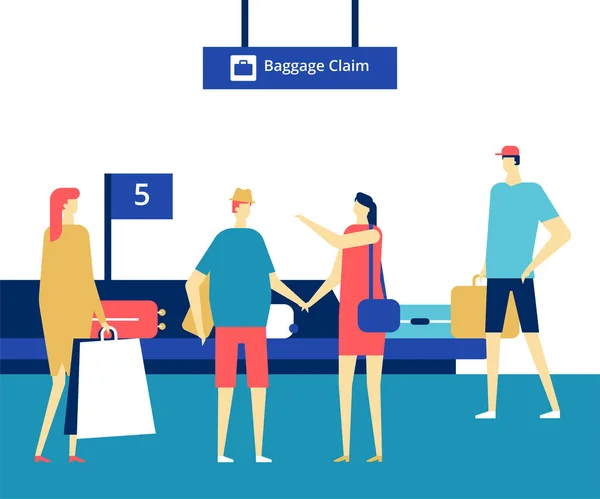 Réclamation bagages à l'aéroport - illustration colorée de style design plat — Image vectorielle