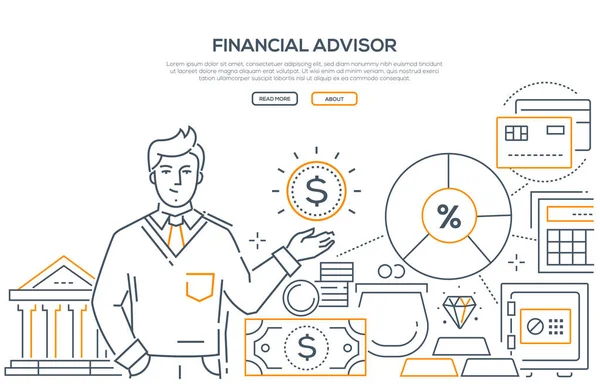 Χρηματοοικονομικός σύμβουλος - μοντέρνα γραμμή σχεδίασης στυλ web banner — Διανυσματικό Αρχείο