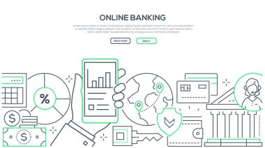 Online bankacılık - çağdaş çizgi tasarım stili web afiş