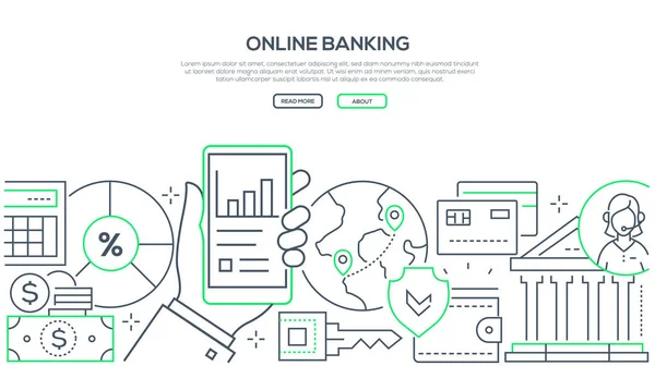 Banca en línea - diseño de línea moderna banner web de estilo — Archivo Imágenes Vectoriales