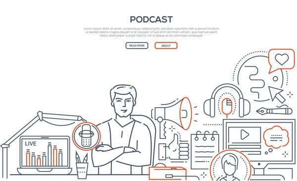 Podcast - moderne lijn ontwerp stijl webbanner — Stockvector