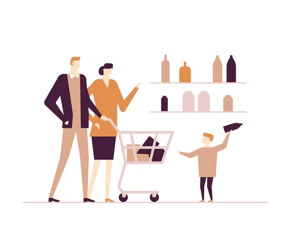 Shopping per famiglie - illustrazione colorata in stile flat design — Vettoriale Stock