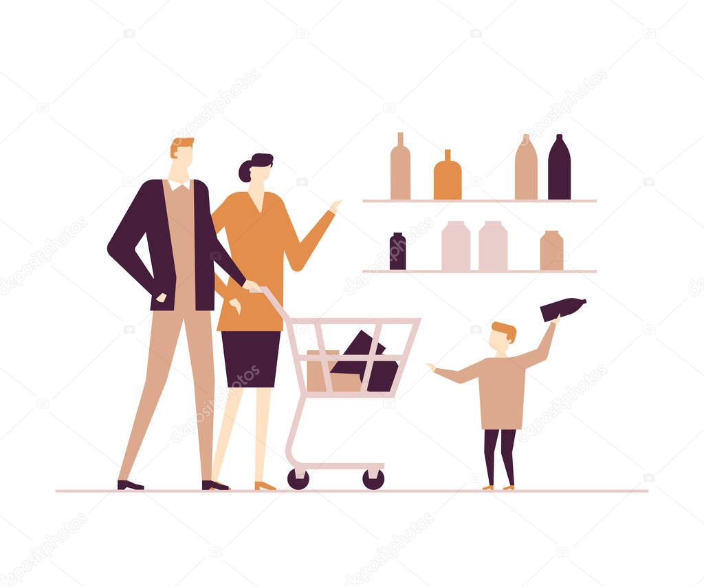 Family shopping - flat design style colorful illustration