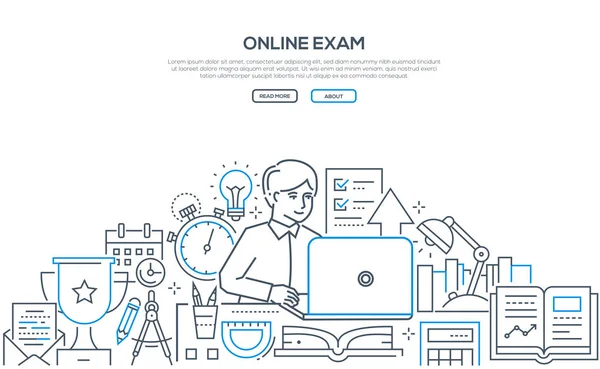 Online zkoušky - moderní linie design stylu webového proužku — Stockový vektor