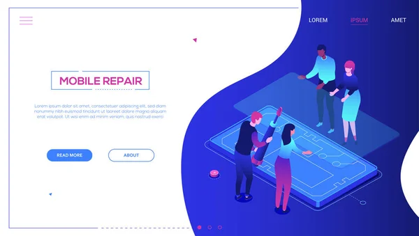 Servicio de reparación móvil - moderno colorido banner web vector isométrico — Archivo Imágenes Vectoriales