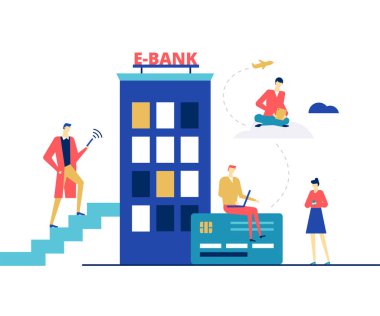 E-Bankacılık kavramı - düz tasarım stili renkli resimde