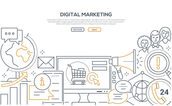 Marketing digital - diseño de línea moderna banner web de estilo — Archivo Imágenes Vectoriales