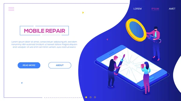 Servicio de reparación móvil - moderno colorido banner web vector isométrico — Archivo Imágenes Vectoriales