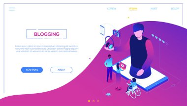 Bloglama online - modern renkli izometrik vektör web afiş