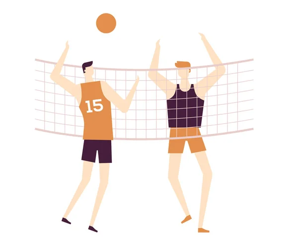 Hombres jugando voleibol - diseño plano estilo colorido ilustración — Vector de stock