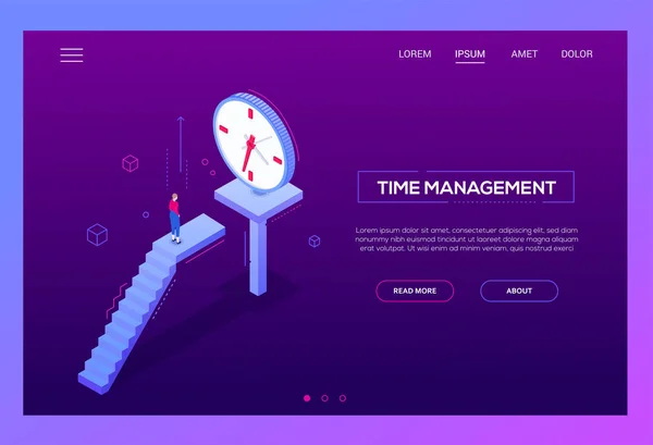 Gestion du temps - bannière web vectorielle isométrique moderne — Image vectorielle