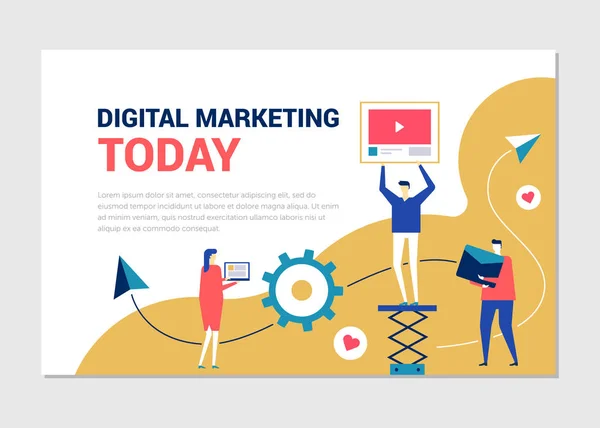 Digitales Marketing - flaches Design, buntes Web-Banner — Stockvektor