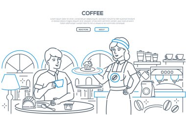 Kahve - çağdaş çizgi tasarım stili web afiş