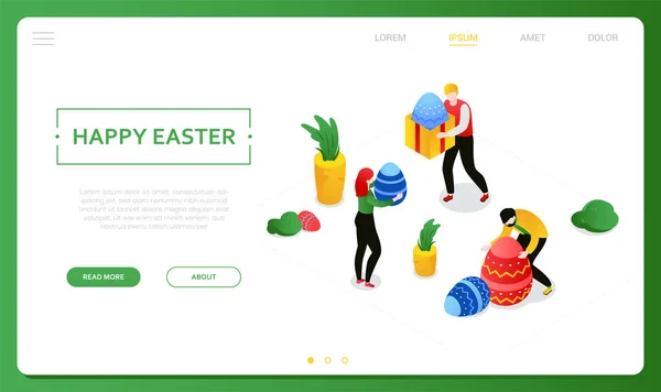 Feliz Pascua - colorido banner web vector isométrico — Archivo Imágenes Vectoriales