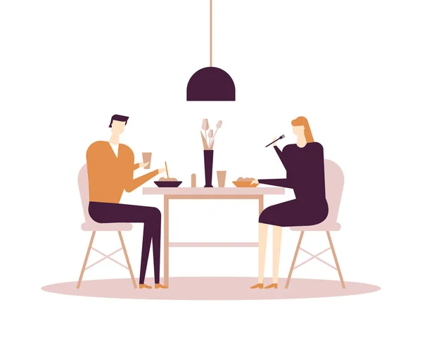 Famille dîner - illustration colorée de style design plat — Image vectorielle