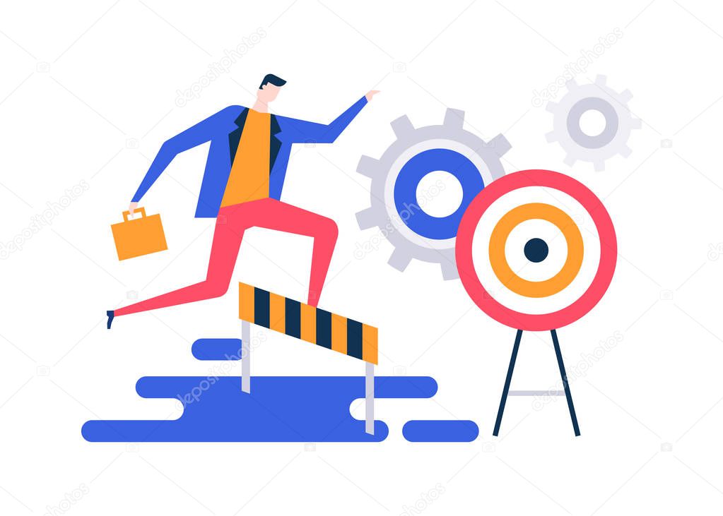 Goal Achievement Colorful Flat Design Style Illustration On White Background Unusual Composition With A Businessman Jumping Over Obstacles Hurdles On The Way To The Target Overcoming Difficulties Premium Vector In Goal Achievement Colorful Flat Design Style Illustration On White Background Unusual Composition With A Businessman Jumping Over Obstacles Hurdles On The Way To The Target Overcoming Difficulties Premium Vector In