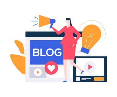 Kadın blogger - renkli düz stil tasarlamak