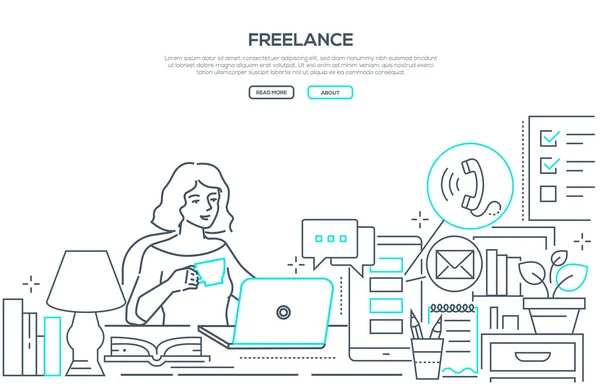 Freelance Diseño Línea Moderna Banner Web Estilo Sobre Fondo Blanco — Vector de stock