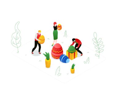 Mutlu Paskalya - modern renkli izometrik vektör çizim