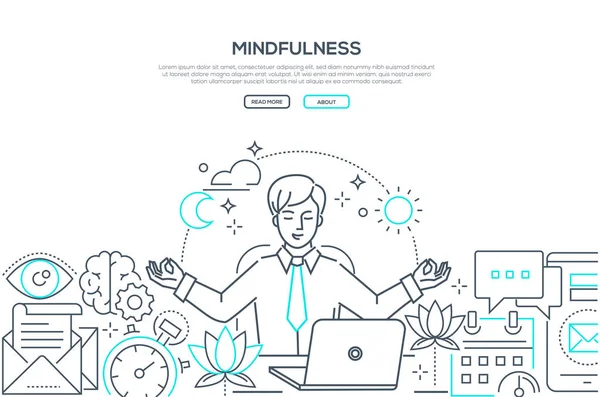 Mindfulness - line design style web banner modern - Stok Vektor