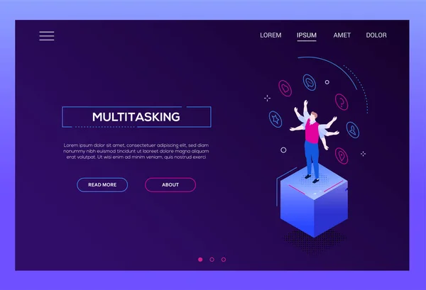 Multitasking concept - modern isometric vector website header — Stock Vector