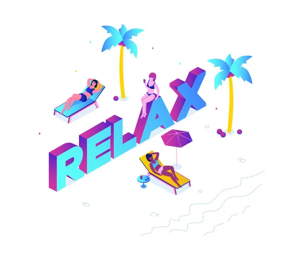 Concept de relaxation - illustration vectorielle isométrique colorée moderne — Image vectorielle