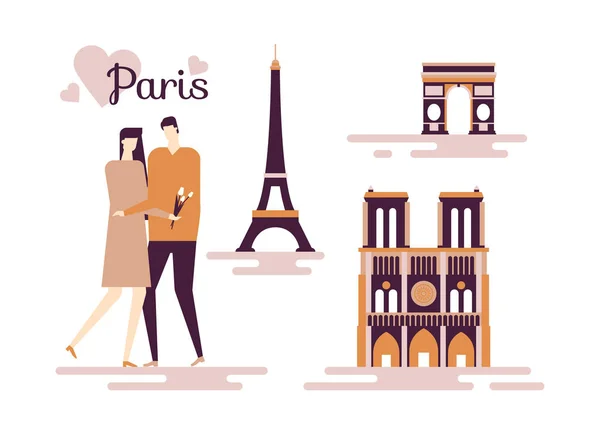 Reise nach Frankreich - farbenfrohe flache Design-Illustration — Stockvektor