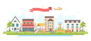 Şehir Parkı - modern düz tasarım stil vektör çizim