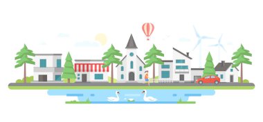 Bir su birikintisi - modern düz tasarım stil vektör çizim ile manzara