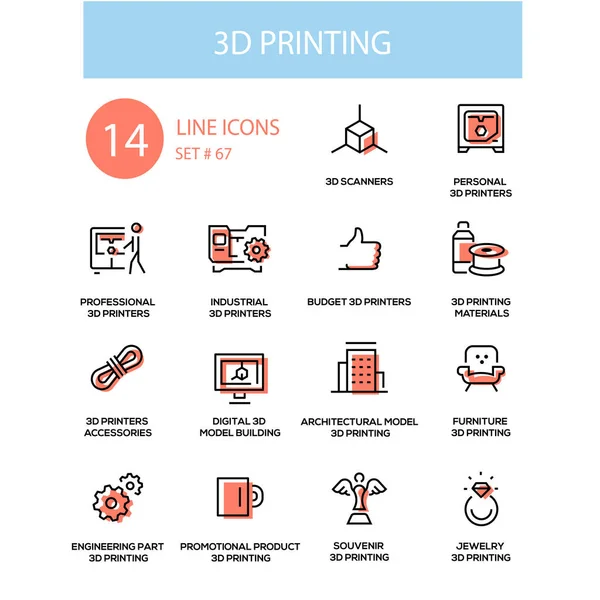 3D εκτύπωση - γραμμή σχεδίασης στυλ εικόνες set — Διανυσματικό Αρχείο