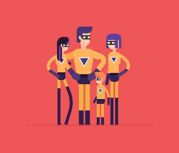 Famille Superheroes - illustration isolée de style design plat moderne — Image vectorielle