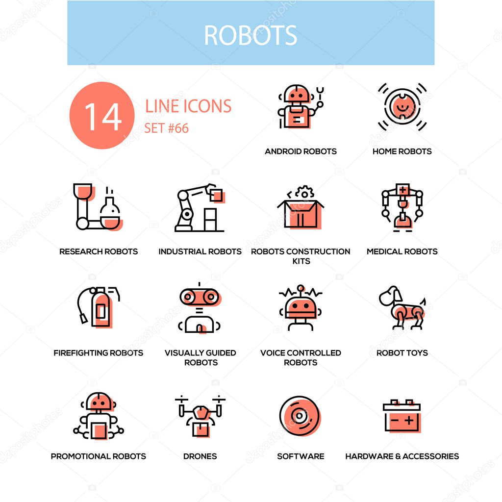 Robots concept - line design style icons set