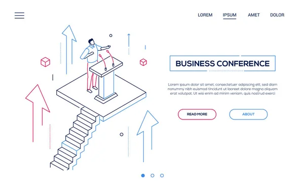 Conférence d'affaires - bannière web isométrique de style design de ligne — Image vectorielle