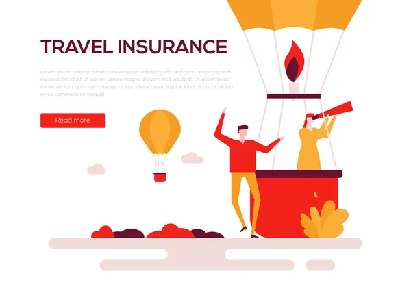 Cestovní pojištění - barevný plochý design styl webového proužku — Stockový vektor