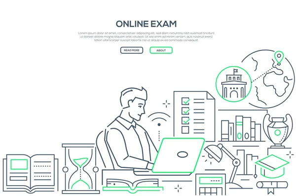 Examen en línea - line design style web banner — Vector de stock