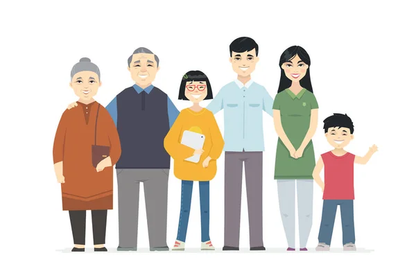 Gelukkig Chinese familie - cartoon personen personages illustratie — Stockvector