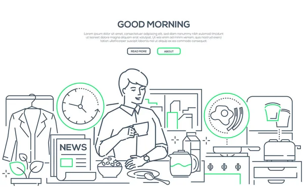 Доброго ранку веб банер стилю лінійного дизайну — стоковий вектор