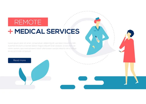 Удаленное медицинское обслуживание - красочный плоский дизайн стиля веб-баннер — стоковый вектор