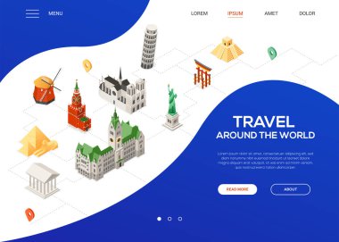 Travel around the world - colorful isometric web banner clipart