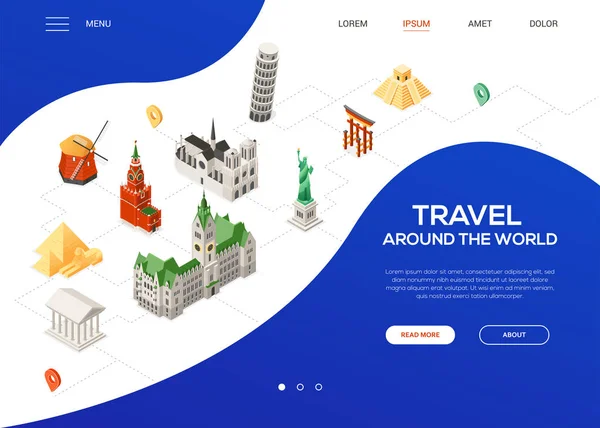 Voyage autour du monde - bannière web isométrique colorée — Image vectorielle