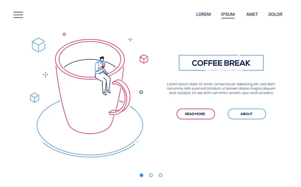 Pausa caffè - banner web isometrico in stile line design — Vettoriale Stock