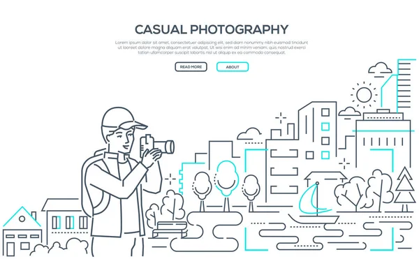 カジュアルな写真 - ライン設計スタイル web バナー — ストックベクタ