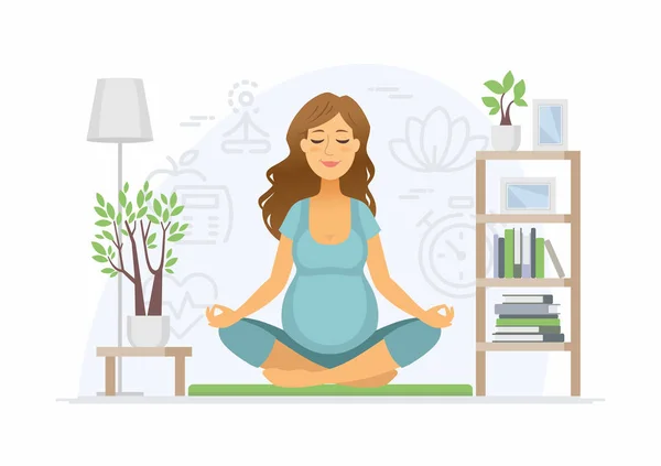 Graviditet yoga - moderna vektor tecknad personer tecken illustration — Stock vektor