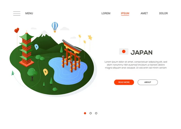 일본-현대 다채로운 아이소메트릭 웹 배너 — 스톡 벡터